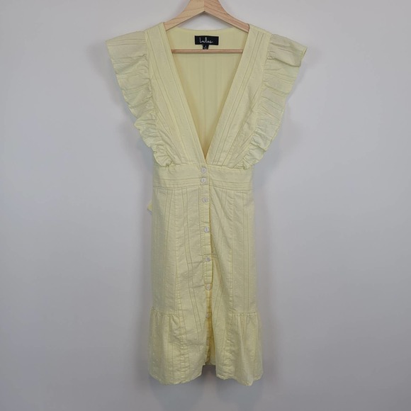 Lulu's Daydreaming Of You Yellow Swiss Dot Button-Front Mini Dress #376 - Picture 3 of 12